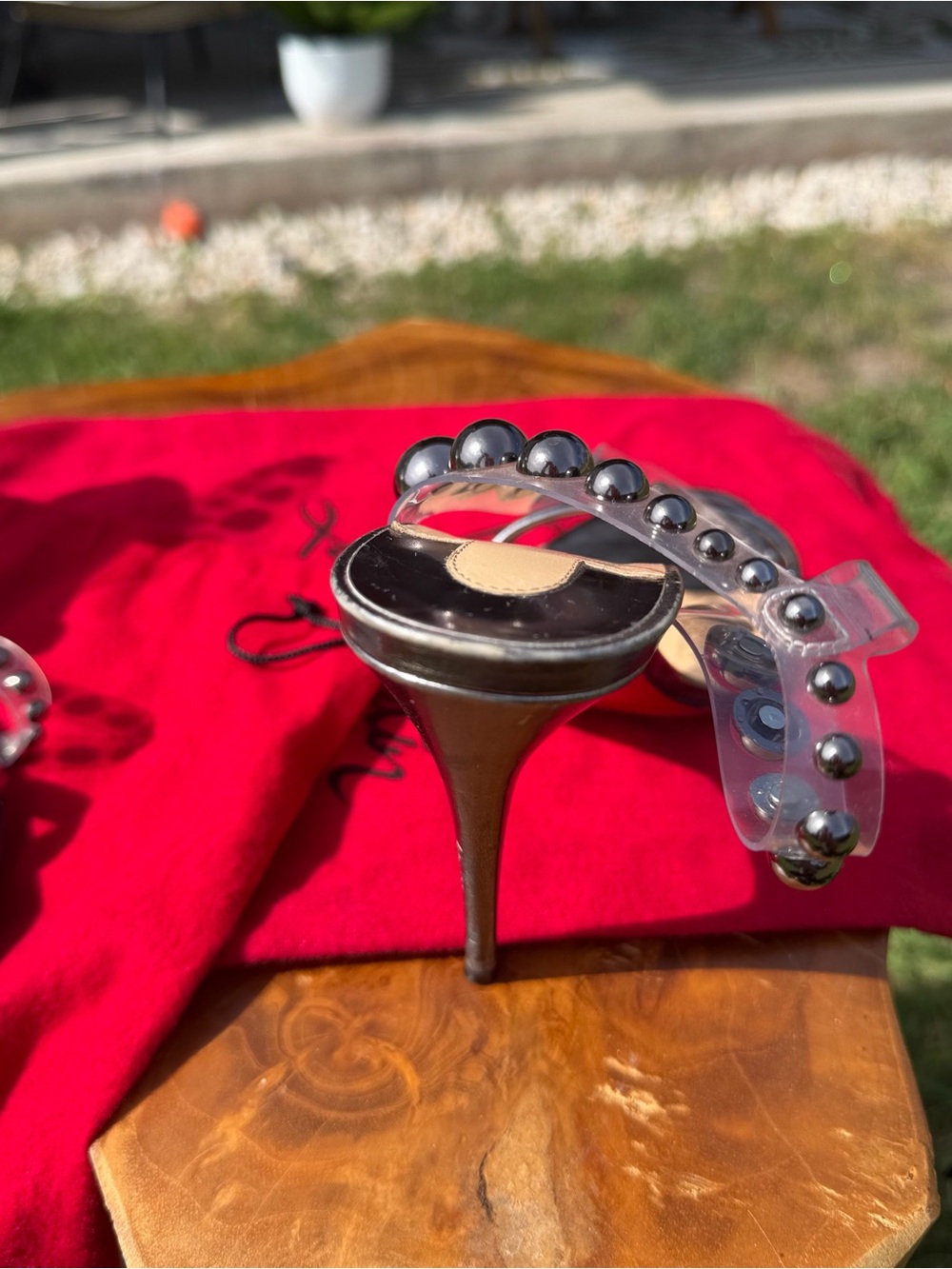 Christian Louboutin Silver Metallic and Clear Studded Stiletto Sandals - Picture 10 of 12
